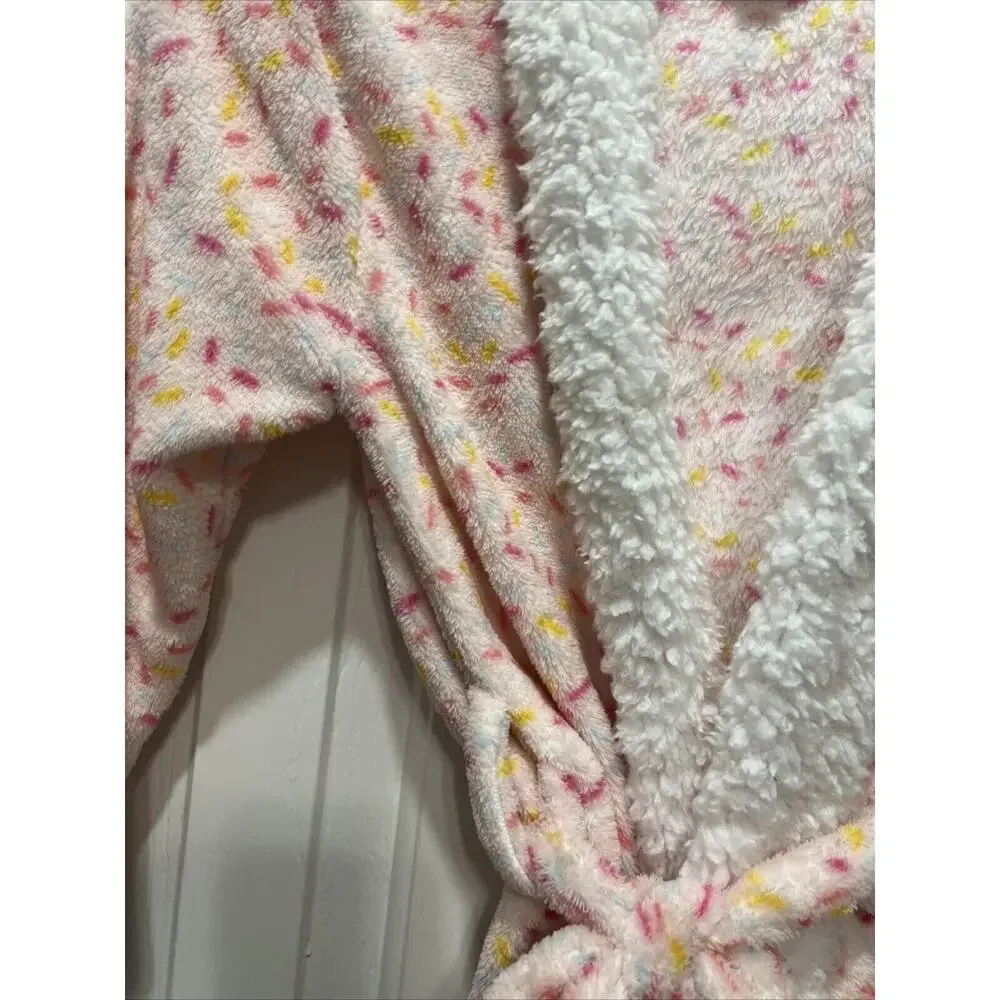 Rae Dunn Kids Girls Sprinkle Print Plush‎ Robe Size S 5/6 Pink White Sweet